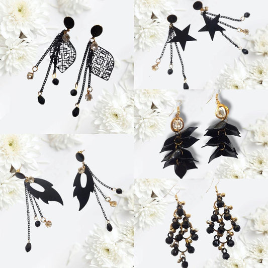 Fancy Black Alloy Earrings - 2 Pcs Unique Designe