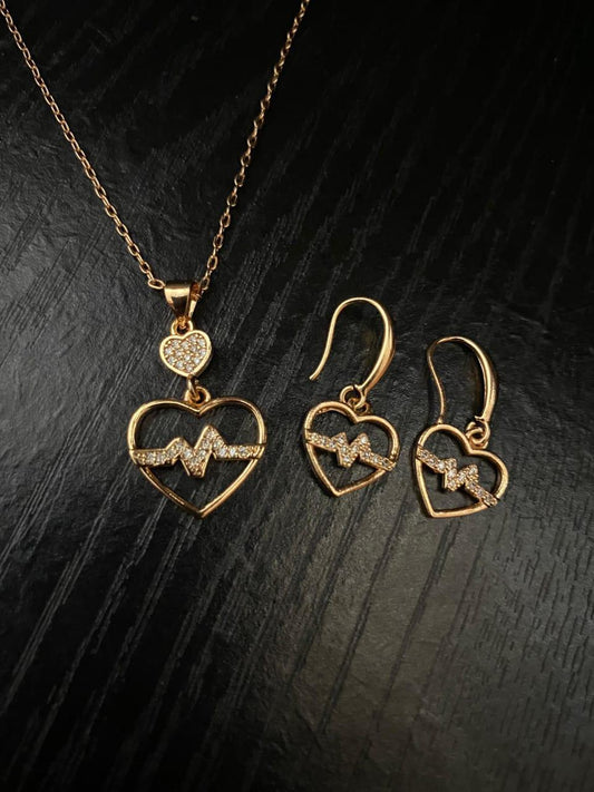 Heartbeat Design Gold Plated Crystal Pendant Set 3