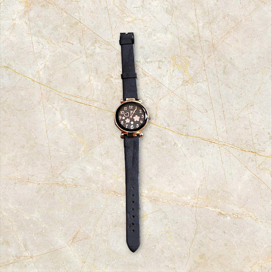 Women's black Leather Hybrid Watch - 1 Pc with Quartz Movement