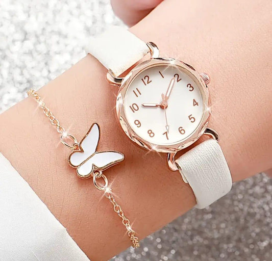 Women's Round Quartz Watch - With Jewelery Set