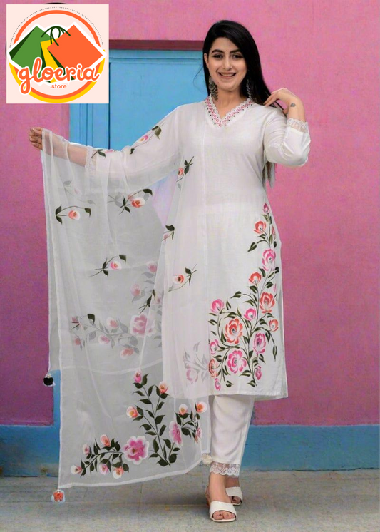 3 Pcs Women's Stitched Embroidered Suit