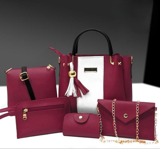 Women Stylish PU Leater Hand Bag - 5 Pcs